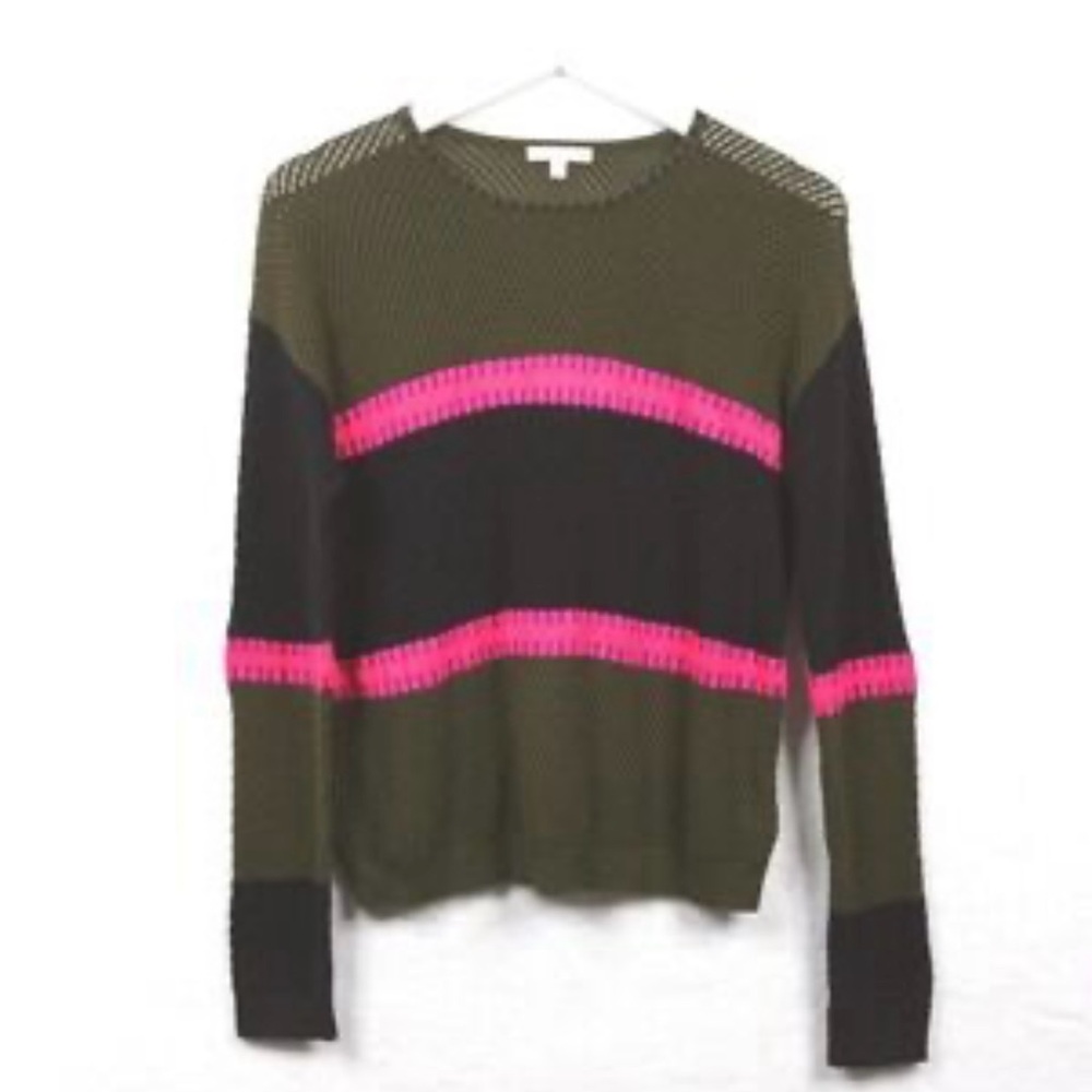 Price Firm Lisa Todd Black, Olive and Pink Crew Neck Perforated Sweater, XS